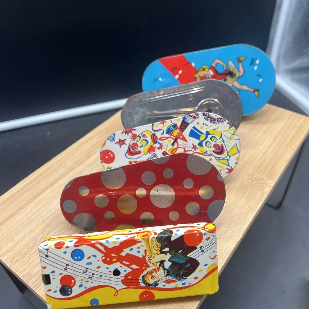 Set of 5 Vintage Metal Toy Noise Makers Tin Party New Years Eve
